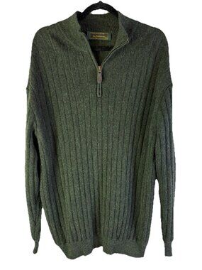 Peru Unlimited Alpaca Sweater Ribbed Knit Quarter Zip Green